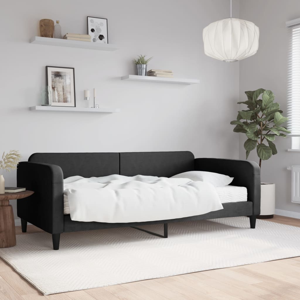 Dnevni krevet s madracem crni 100 x 200 cm od tkanine