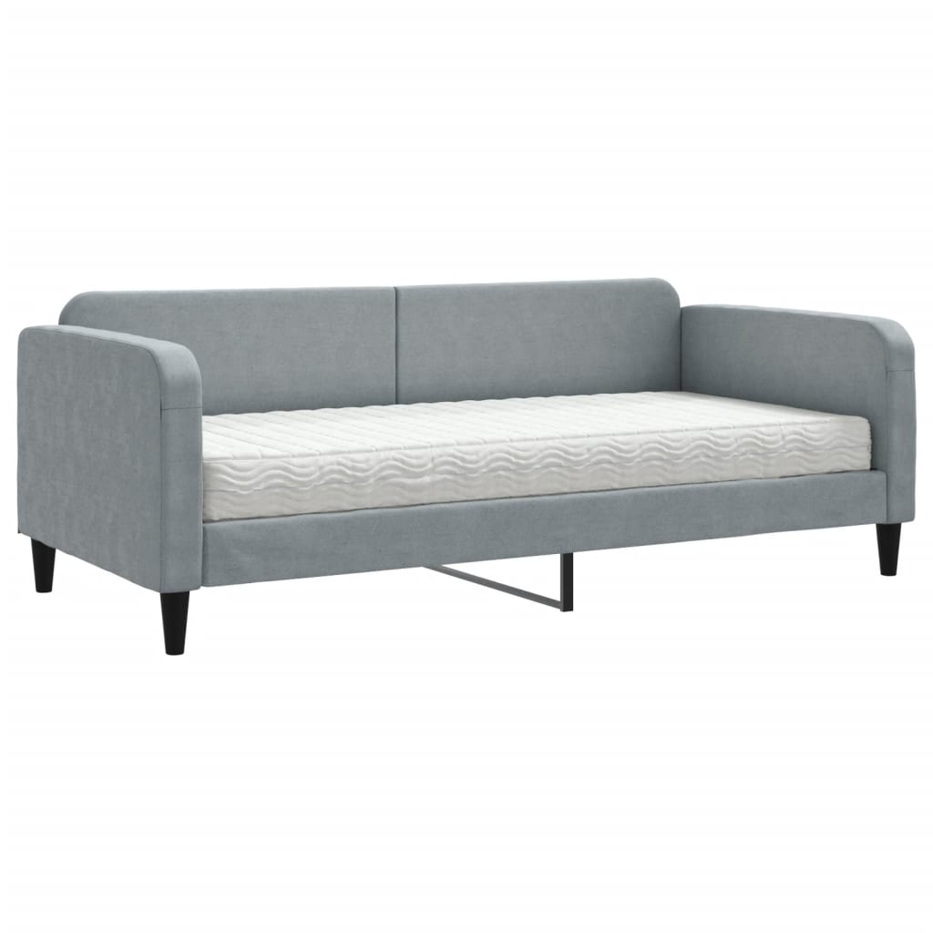 Dnevni krevet s madracem svjetlosivi 90 x 190 cm od tkanine