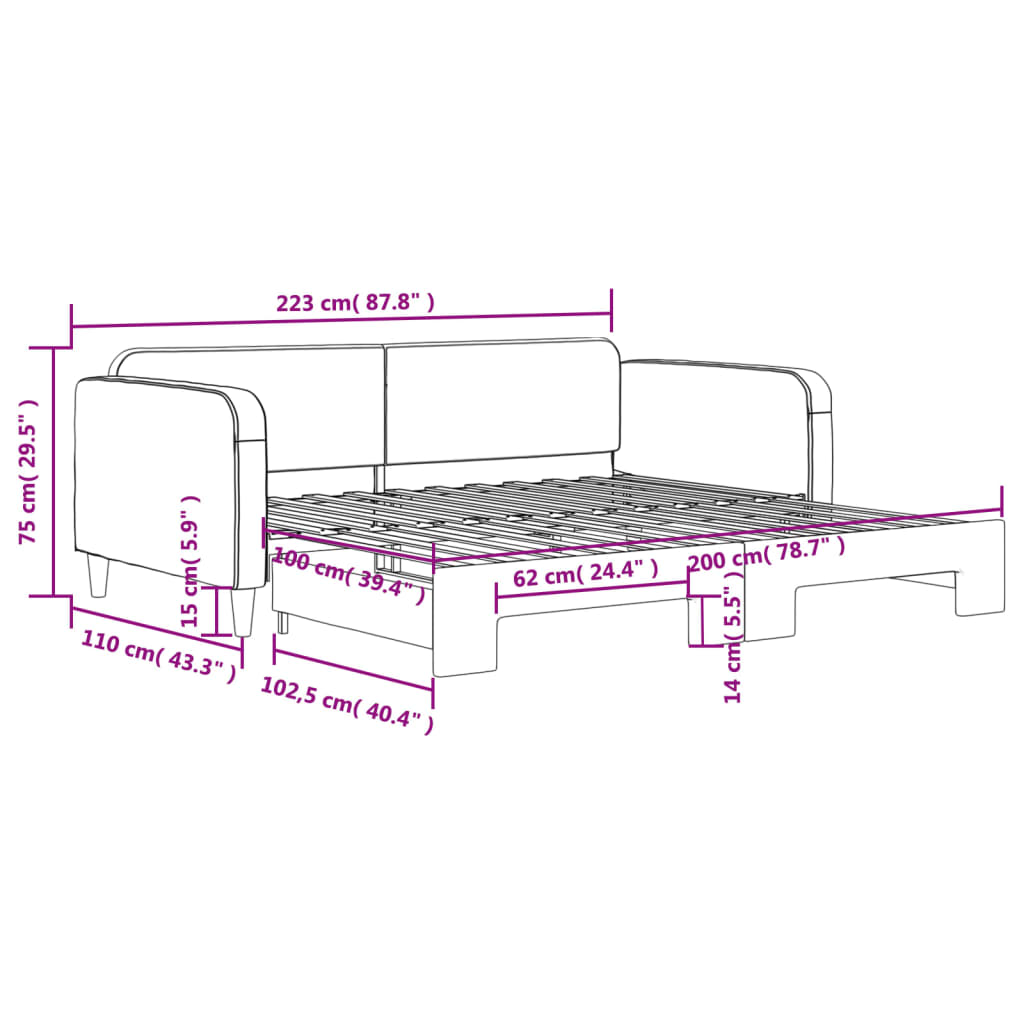 Dnevni krevet na razvlačenje smeđesivi 100 x 200 cm od tkanine