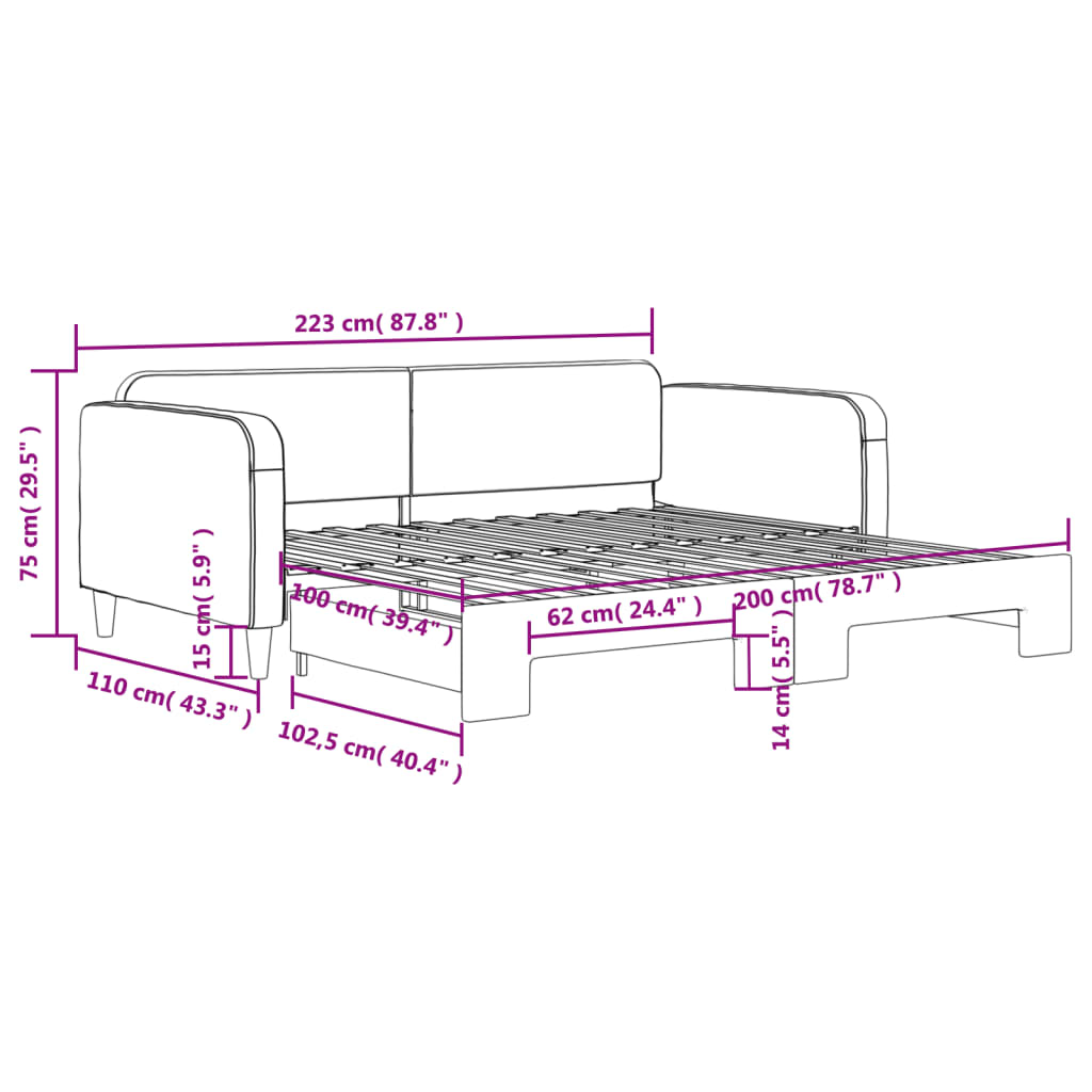 Dnevni krevet na razvlačenje krem 100 x 200 cm od tkanine