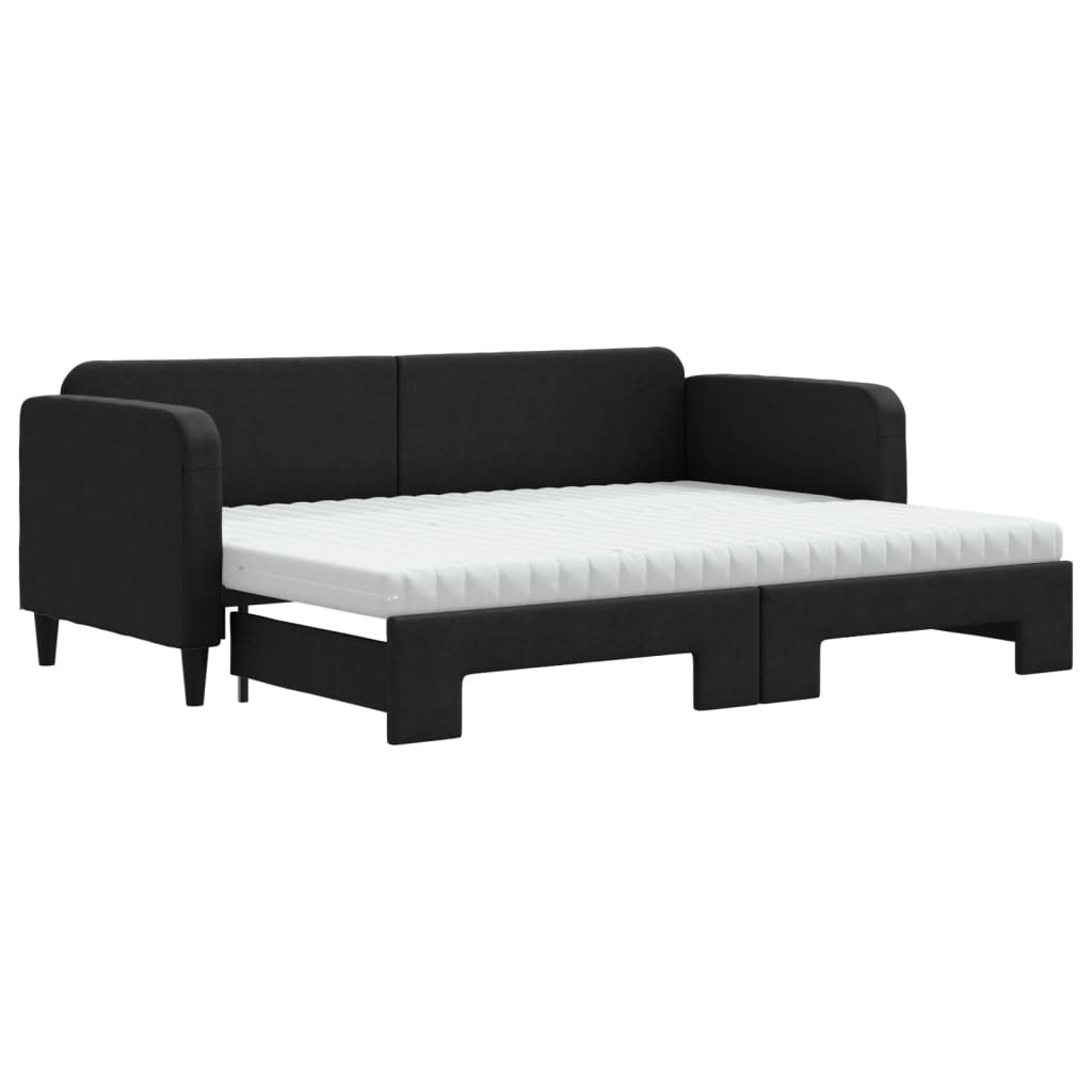 Dnevni krevet na razvlačenje s madracima crni 80x200 cm tkanina