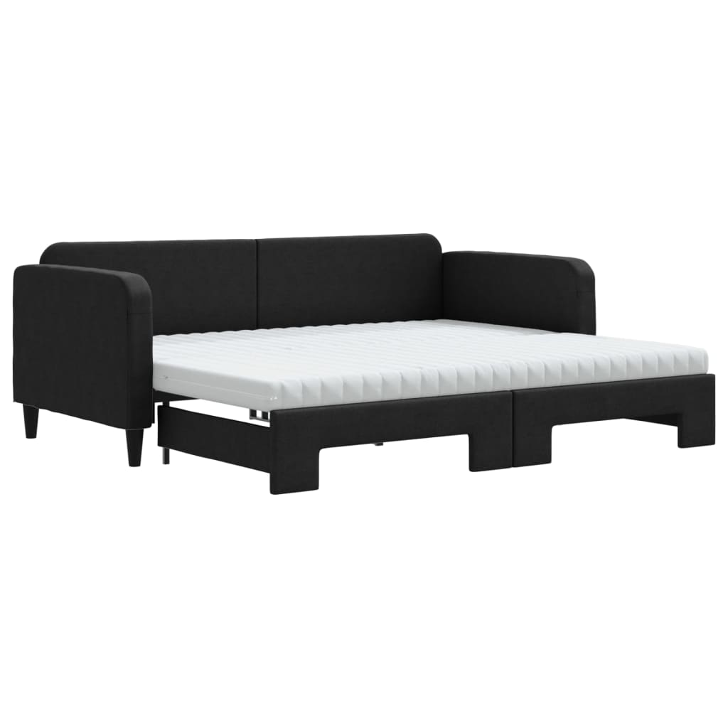 Dnevni krevet na razvlačenje s madracima crni 90x200 cm tkanina