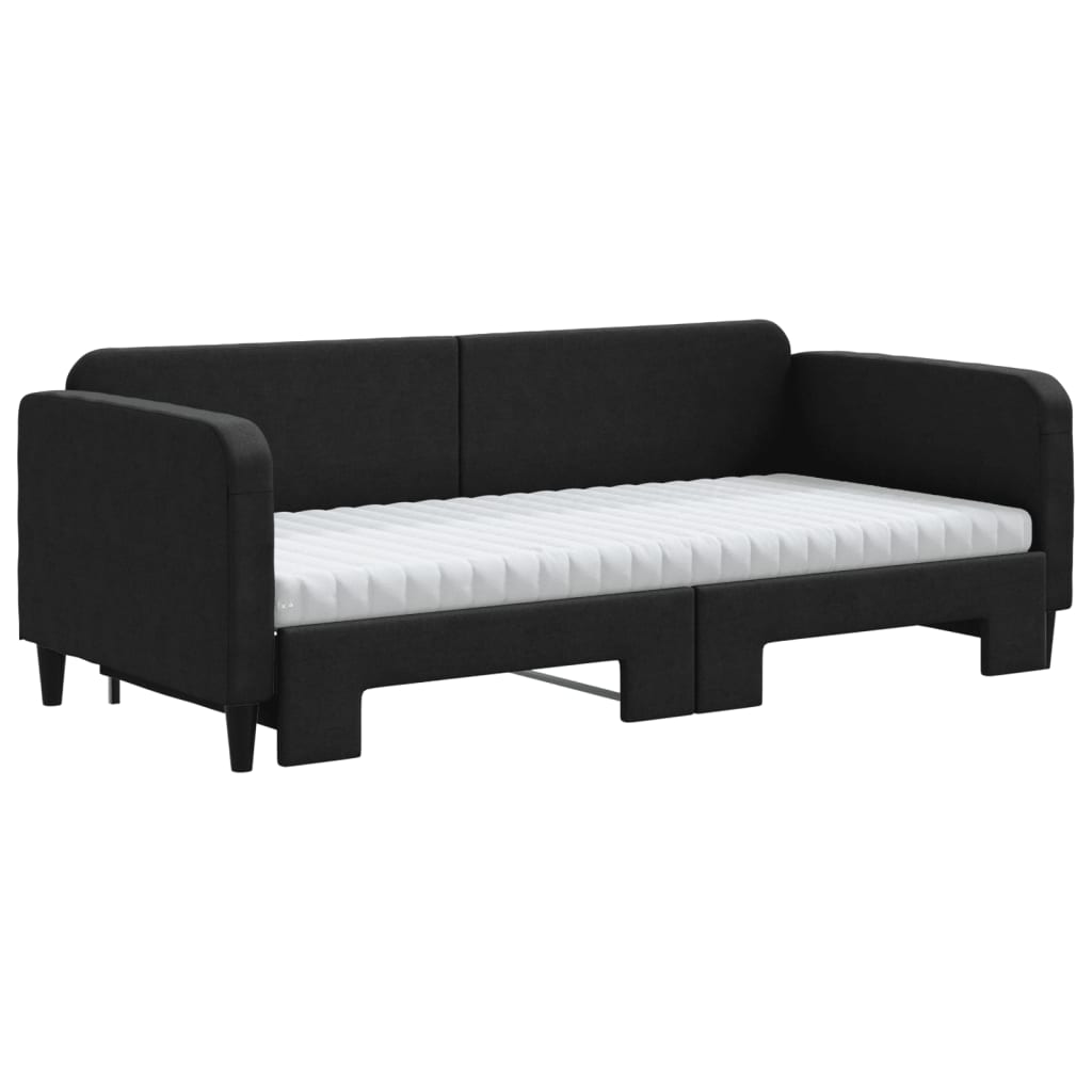 Dnevni krevet na razvlačenje s madracima crni 90x200 cm tkanina