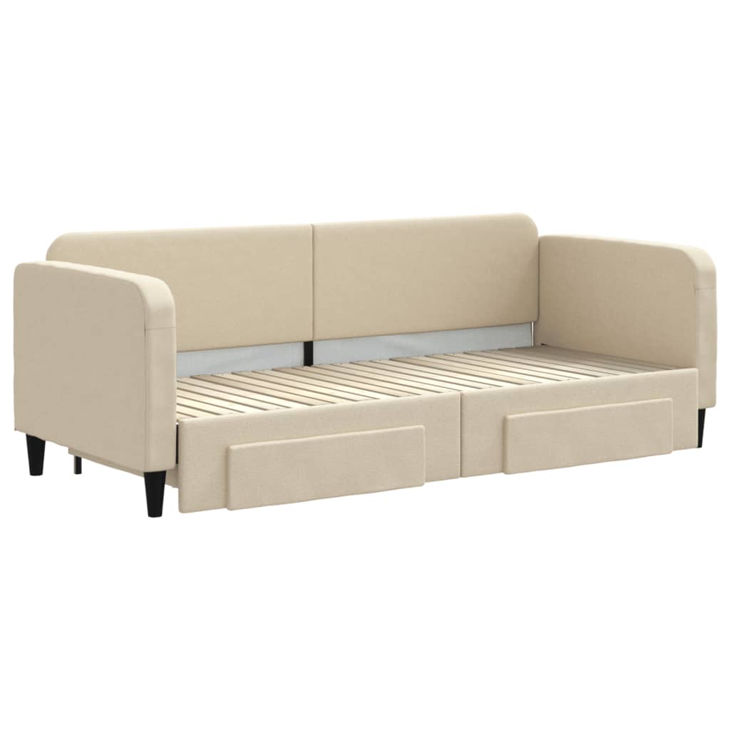 Dnevni krevet na razvlačenje s ladicama krem 80x200 cm tkanina