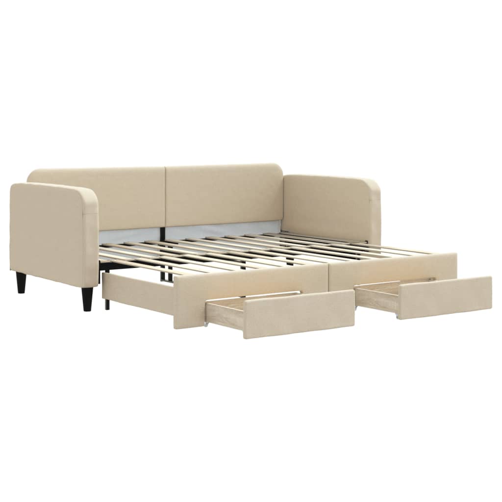 Dnevni krevet na razvlačenje s ladicama krem 90x200 cm tkanina