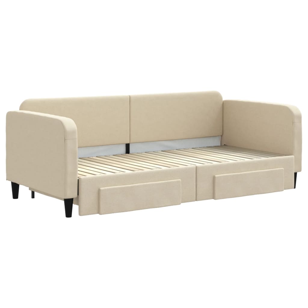 Dnevni krevet na razvlačenje s ladicama krem 90x200 cm tkanina