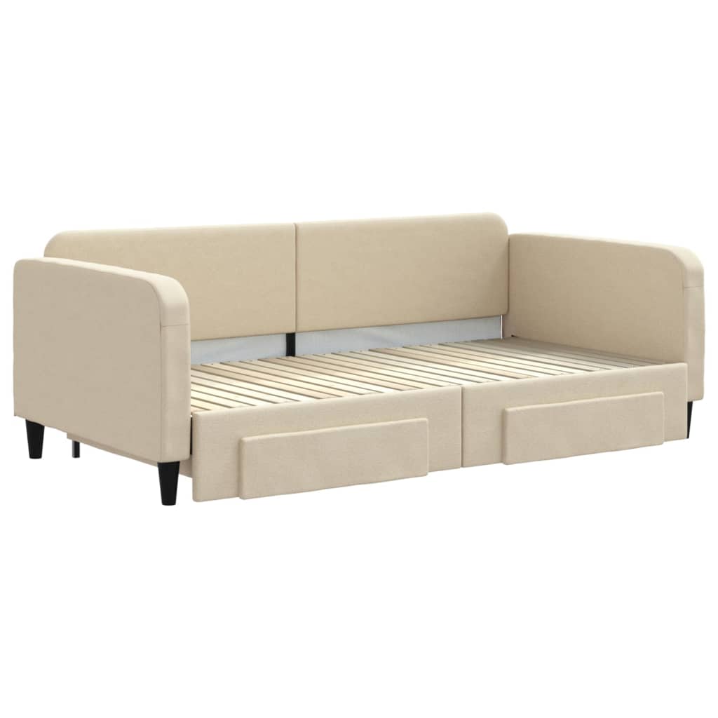 Dnevni krevet na razvlačenje s ladicama krem 100x200 cm tkanina