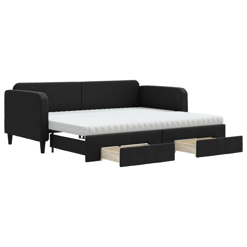 Dnevni krevet na razvlačenje s ladicama crni 90x200 cm tkanina