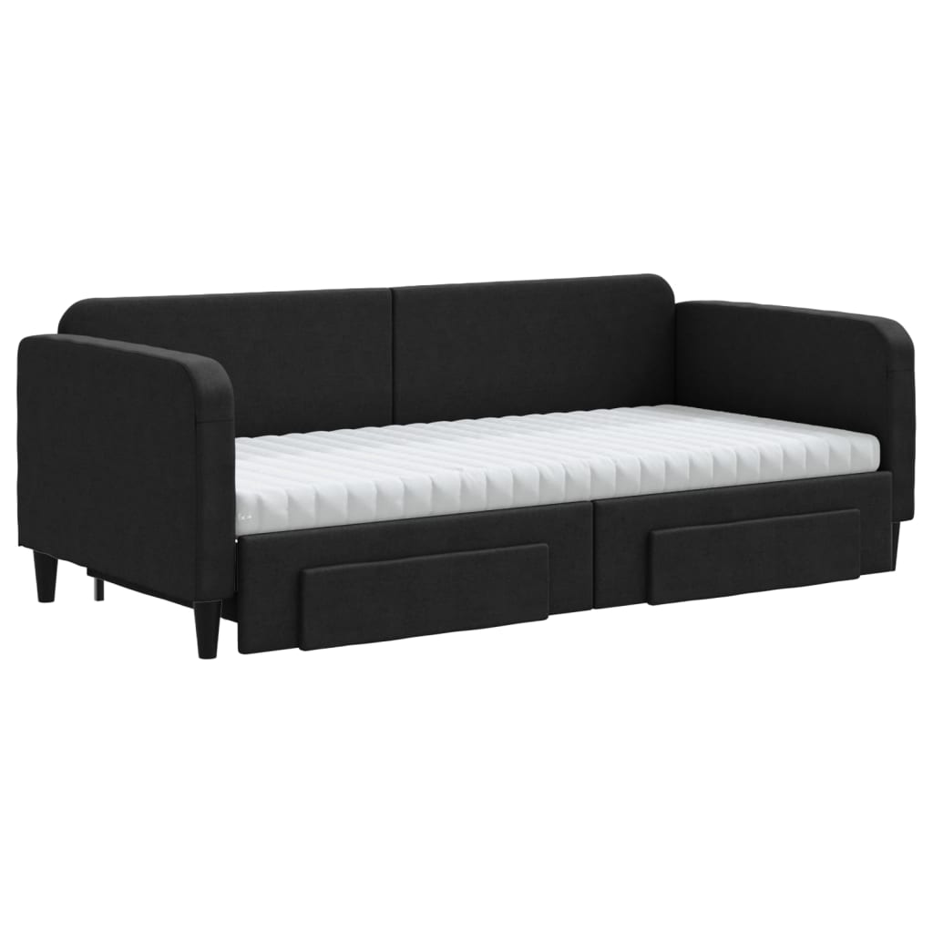 Dnevni krevet na razvlačenje s ladicama crni 90x200 cm tkanina