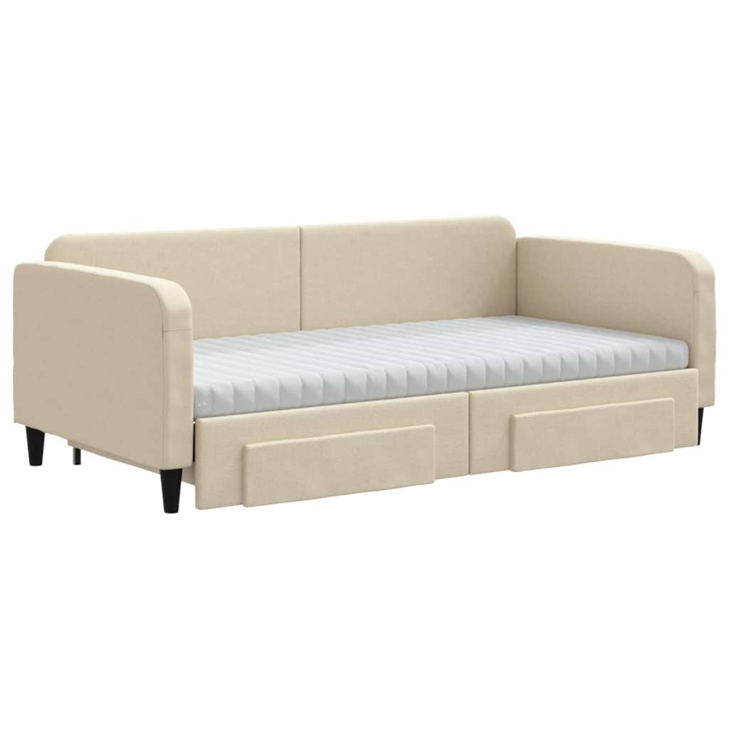 Dnevni krevet na razvlačenje s ladicama krem 100x200 cm tkanina
