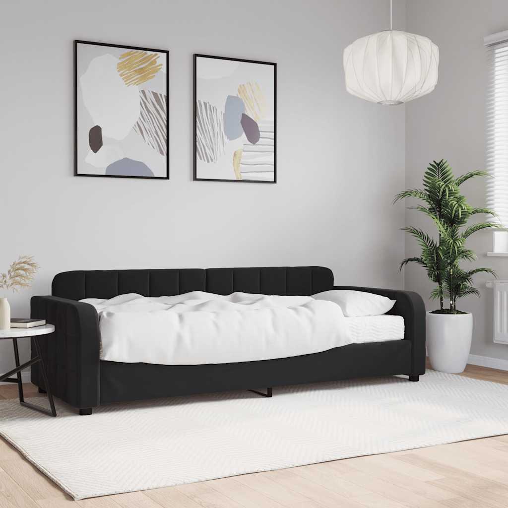 Dnevni krevet s madracem crni 80 x 200 cm baršunasti