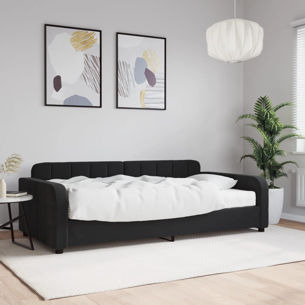 Dnevni krevet s madracem crni 100 x 200 cm baršunasti