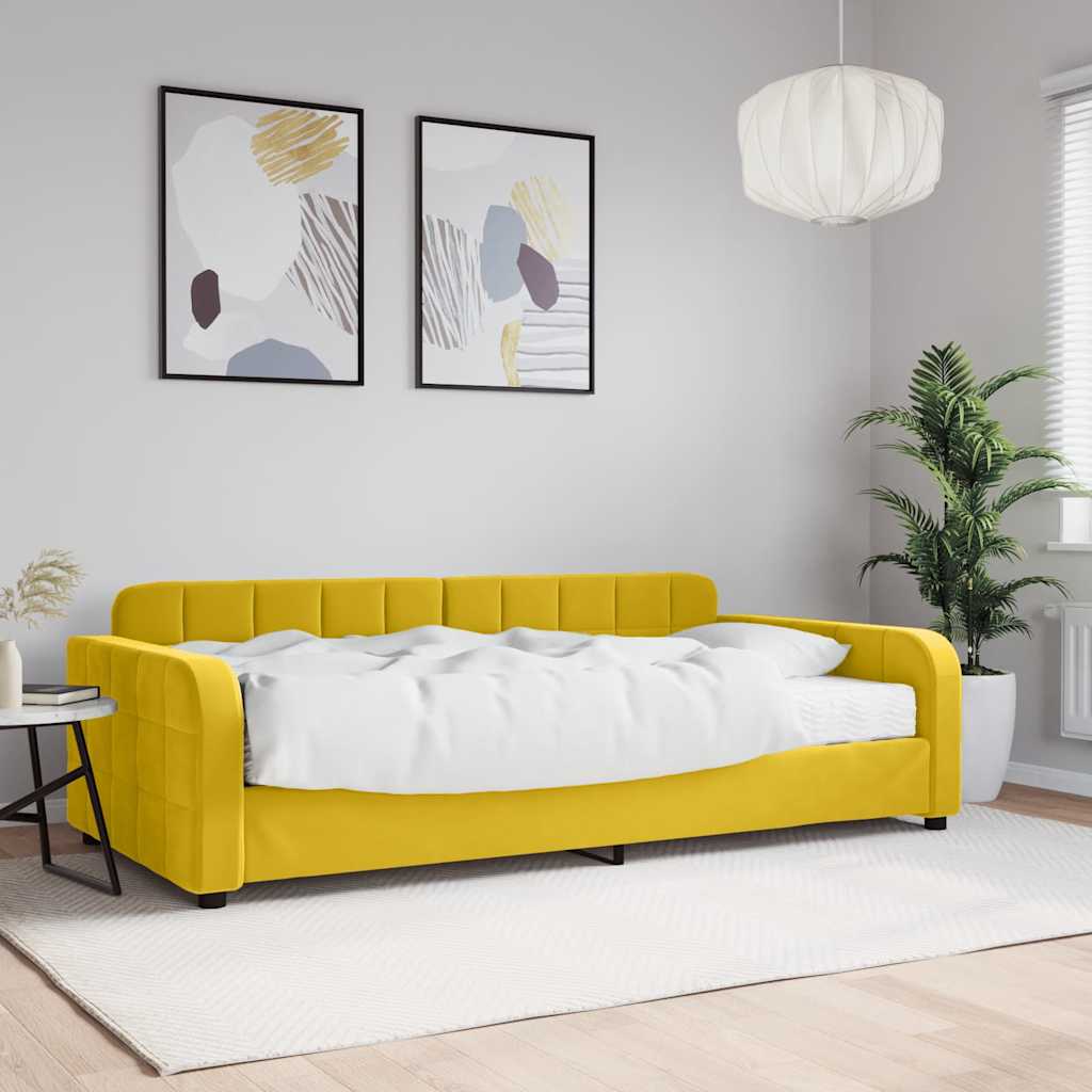 Dnevni krevet s madracem žuti 100 x 200 cm baršunasti