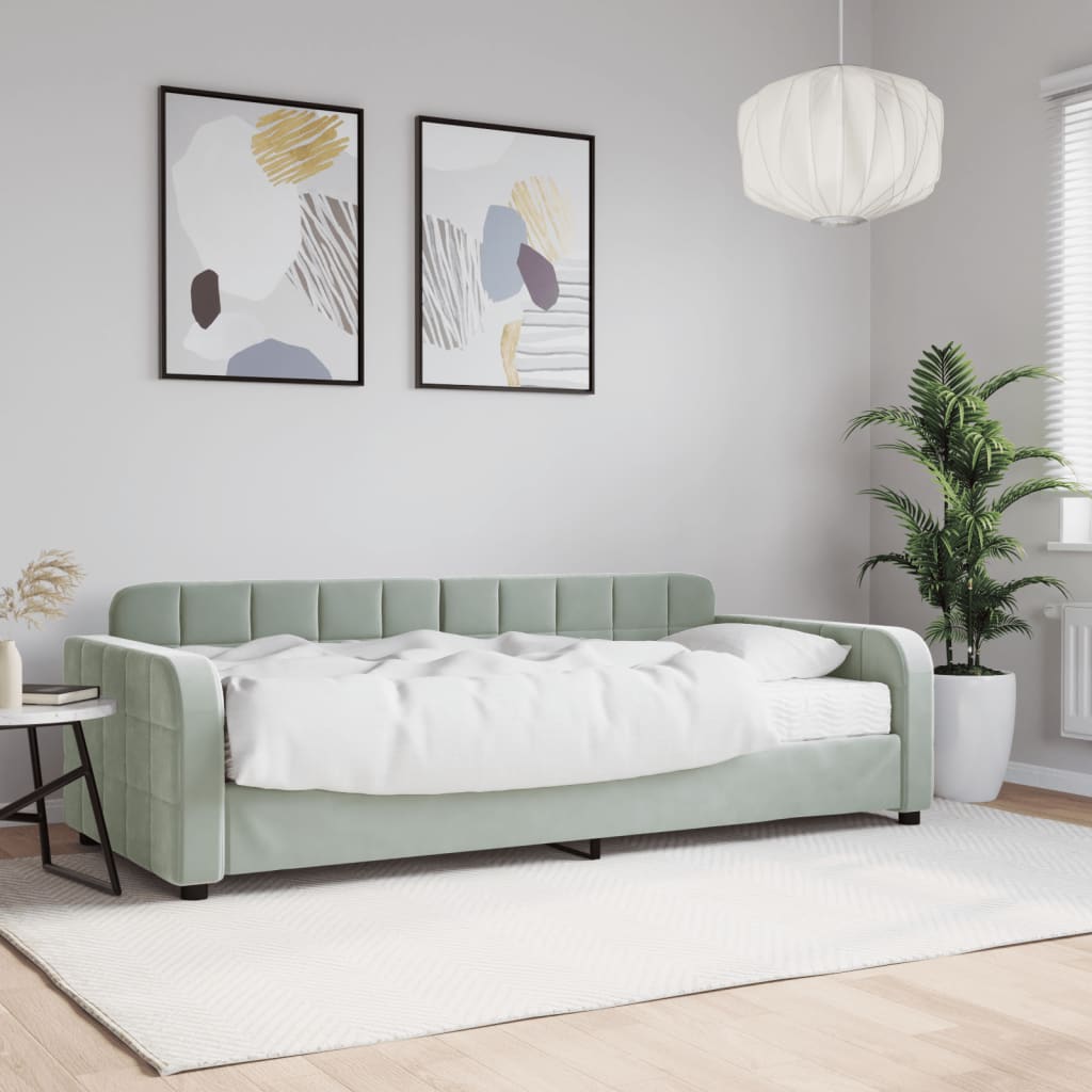 Dnevni krevet s madracem svjetlosivi 90 x 190 cm baršunasti
