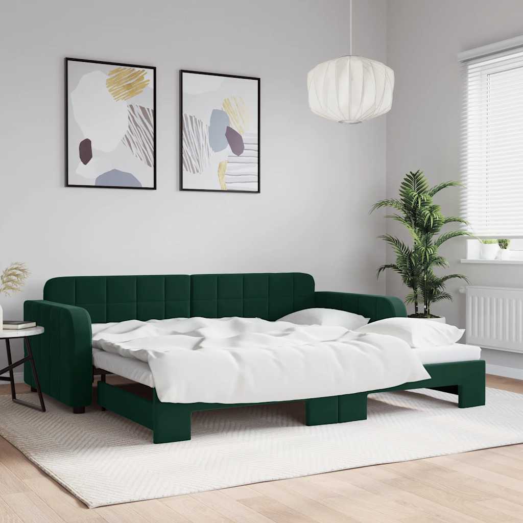 Dnevni krevet na razvlačenje tamnozeleni 90 x 200 cm baršunasti