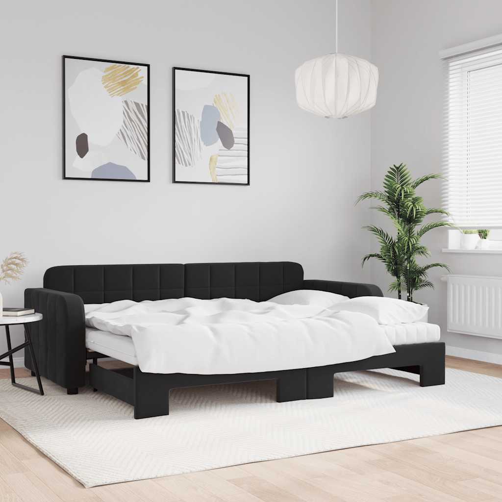Dnevni krevet na razvlačenje s madracima crni 80x200 cm baršun