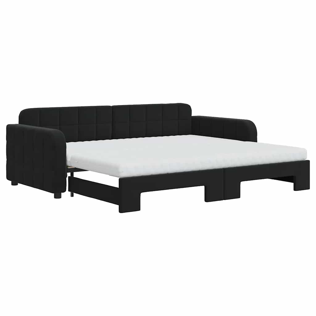 Dnevni krevet na razvlačenje s madracima crni 90x200 cm baršun