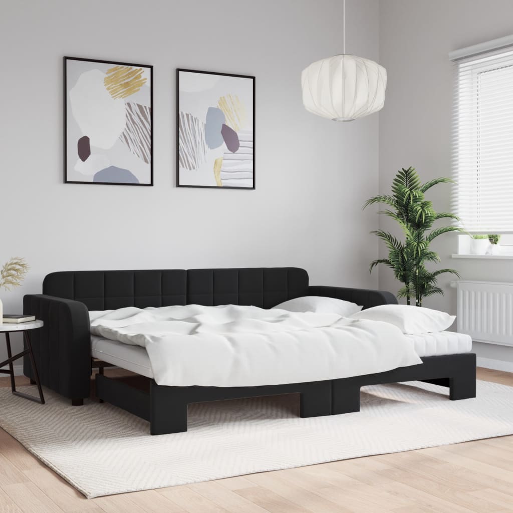 Dnevni krevet na razvlačenje s madracima crni 90x190 cm baršun