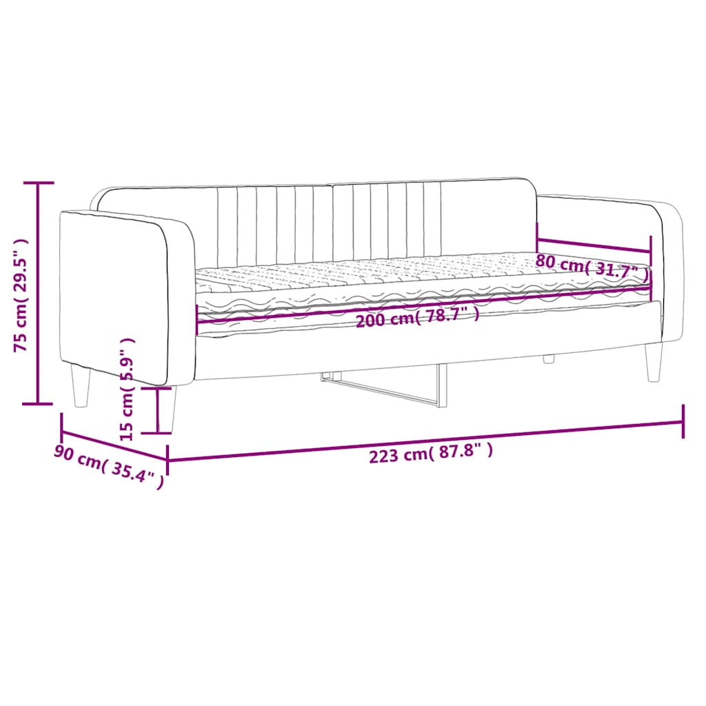 Dnevni krevet s madracem tamnozeleni 80 x 200 cm baršunasti