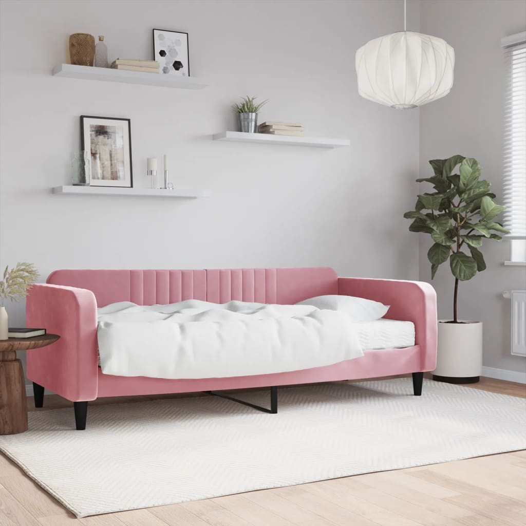 Dnevni krevet s madracem ružičasti 90 x 200 cm baršunasti