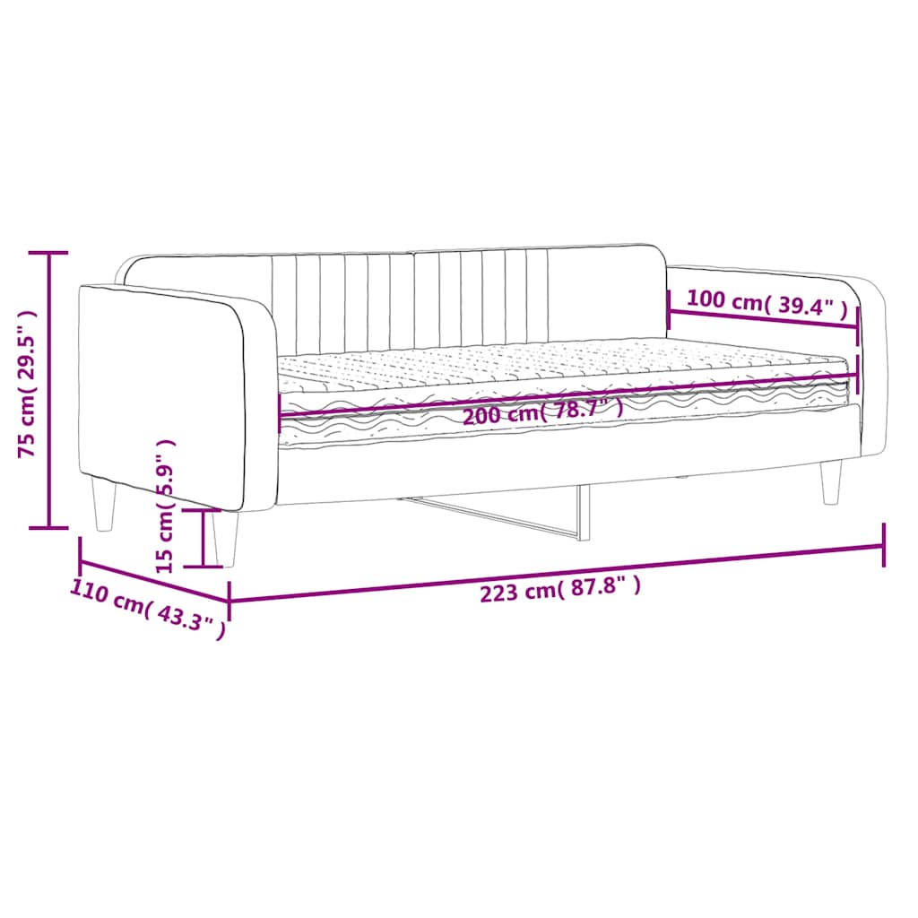 Dnevni krevet s madracem plavi 100 x 200 cm baršunasti