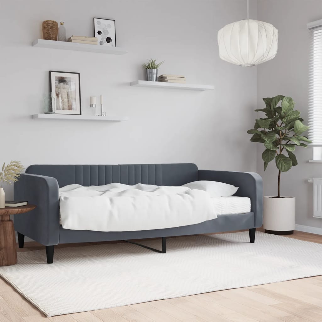 Dnevni krevet s madracem tamno sivi 90x190 cm baršun