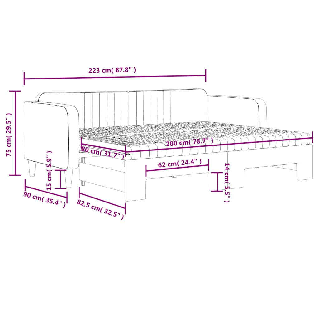 Dnevni krevet na razvlačenje tamnozeleni 80 x 200 cm baršunasti