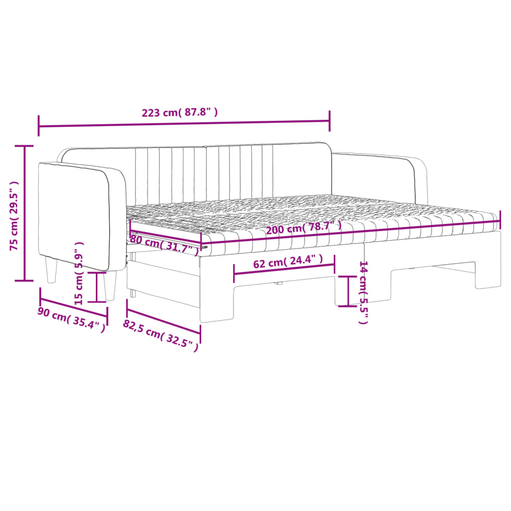 Dnevni krevet na razvlačenje s madracima crni 80x200 cm baršun