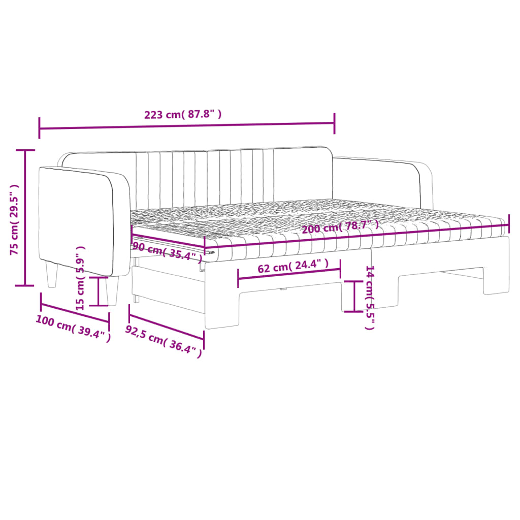 Dnevni krevet na razvlačenje ružičasti 90 x 200 cm baršunasti