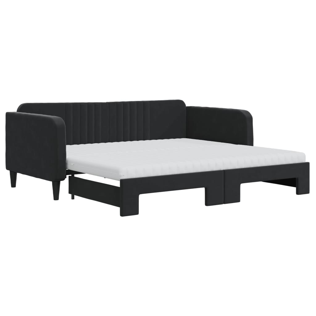 Dnevni krevet na razvlačenje s madracima crni 90x190 cm baršun