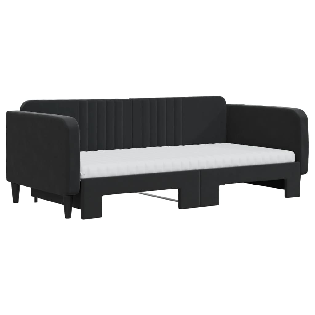 Dnevni krevet na razvlačenje s madracima crni 90x190 cm baršun