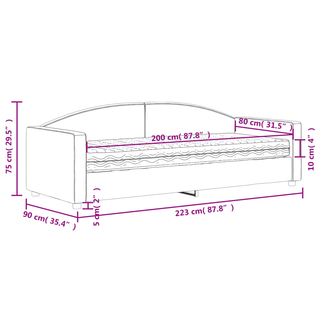 Dnevni krevet s madracem krem 80 x 200 cm od tkanine
