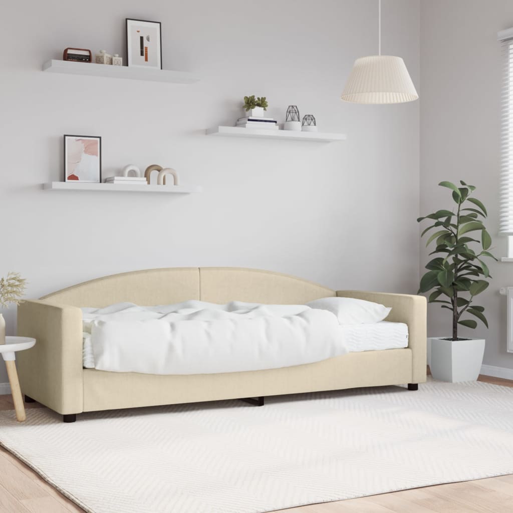 Dnevni krevet s madracem krem 80 x 200 cm od tkanine