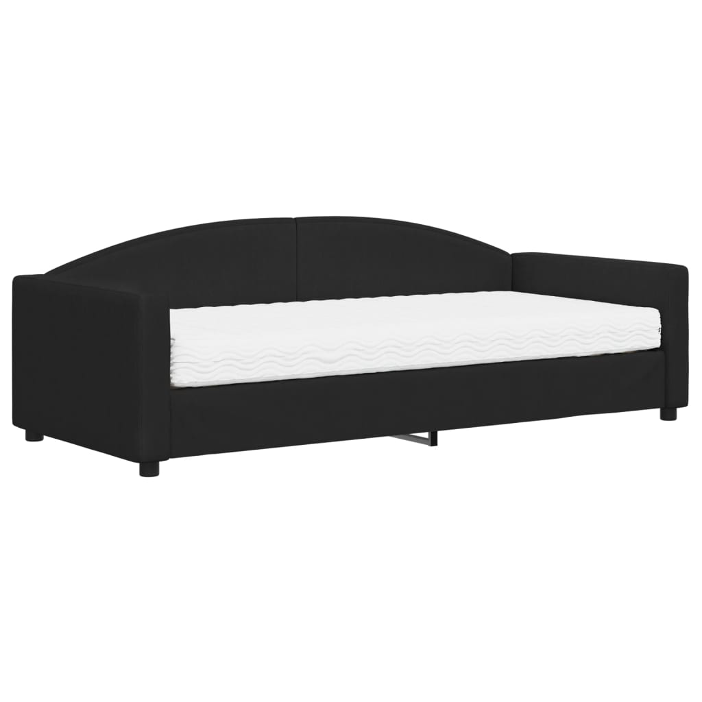 Dnevni krevet s madracem crni 90 x 200 cm od tkanine