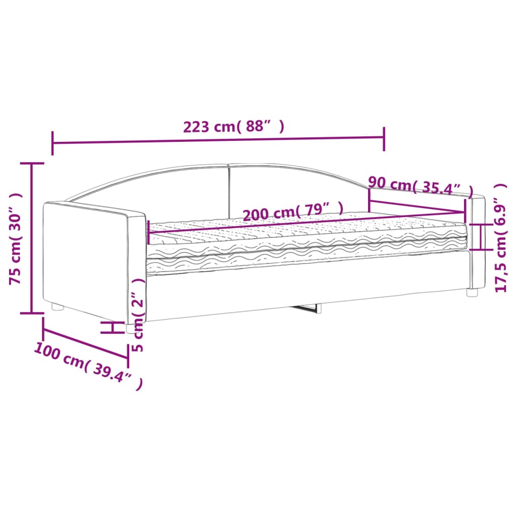 Dnevni krevet s madracem smeđesivi 90 x 200 cm od tkanine