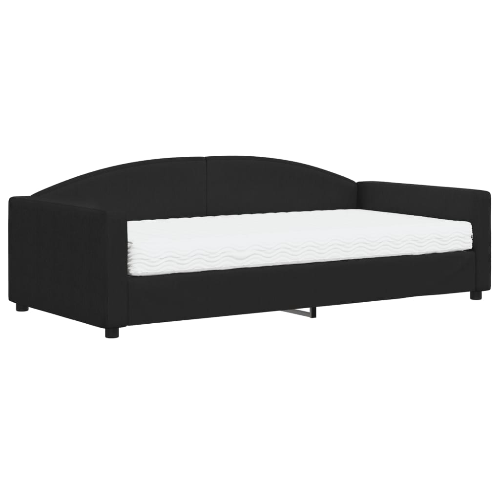 Dnevni krevet s madracem crni 100 x 200 cm od tkanine