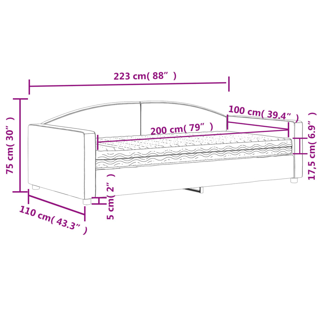 Dnevni krevet s madracem crni 100 x 200 cm od tkanine