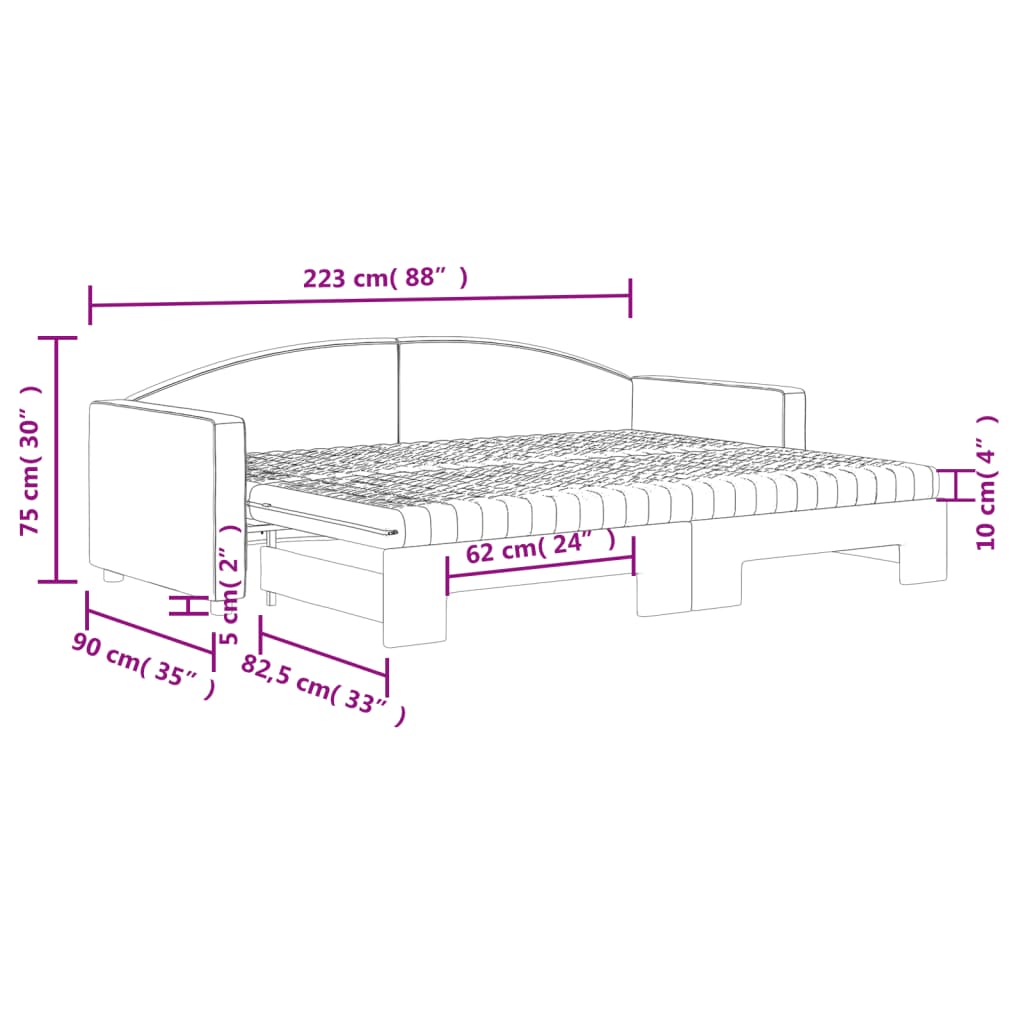 Dnevni krevet na razvlačenje s madracima crni 80x200 cm tkanina