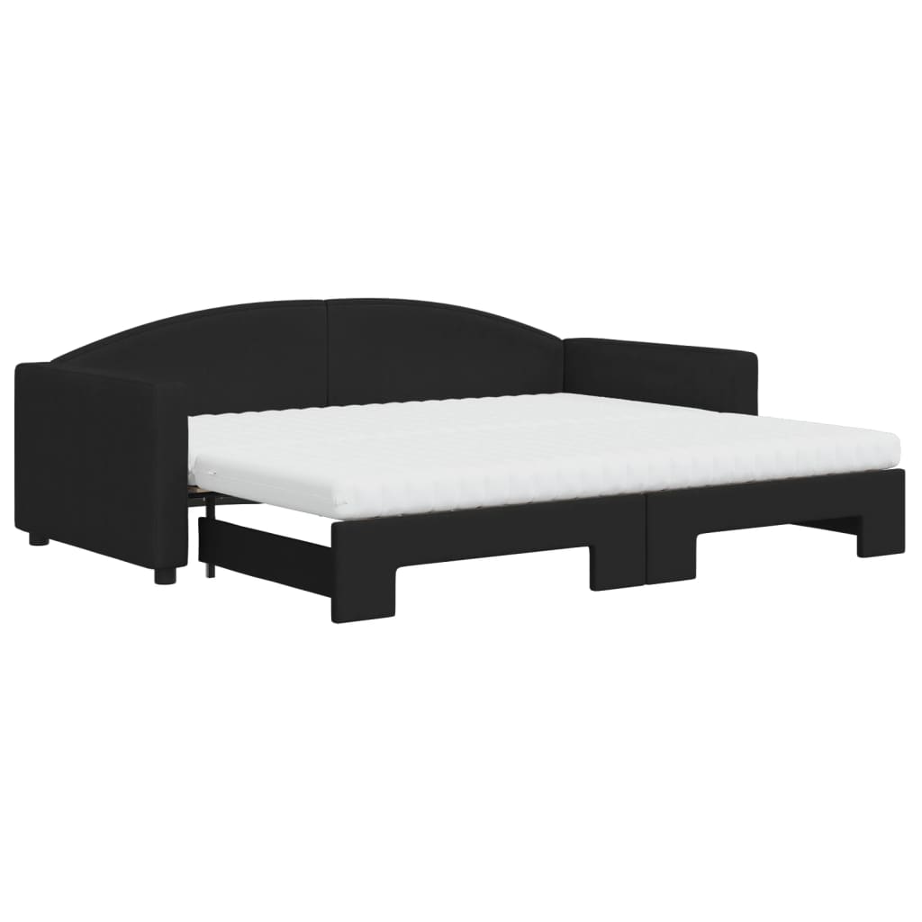 Dnevni krevet na razvlačenje s madracima crni 90x200 cm tkanina