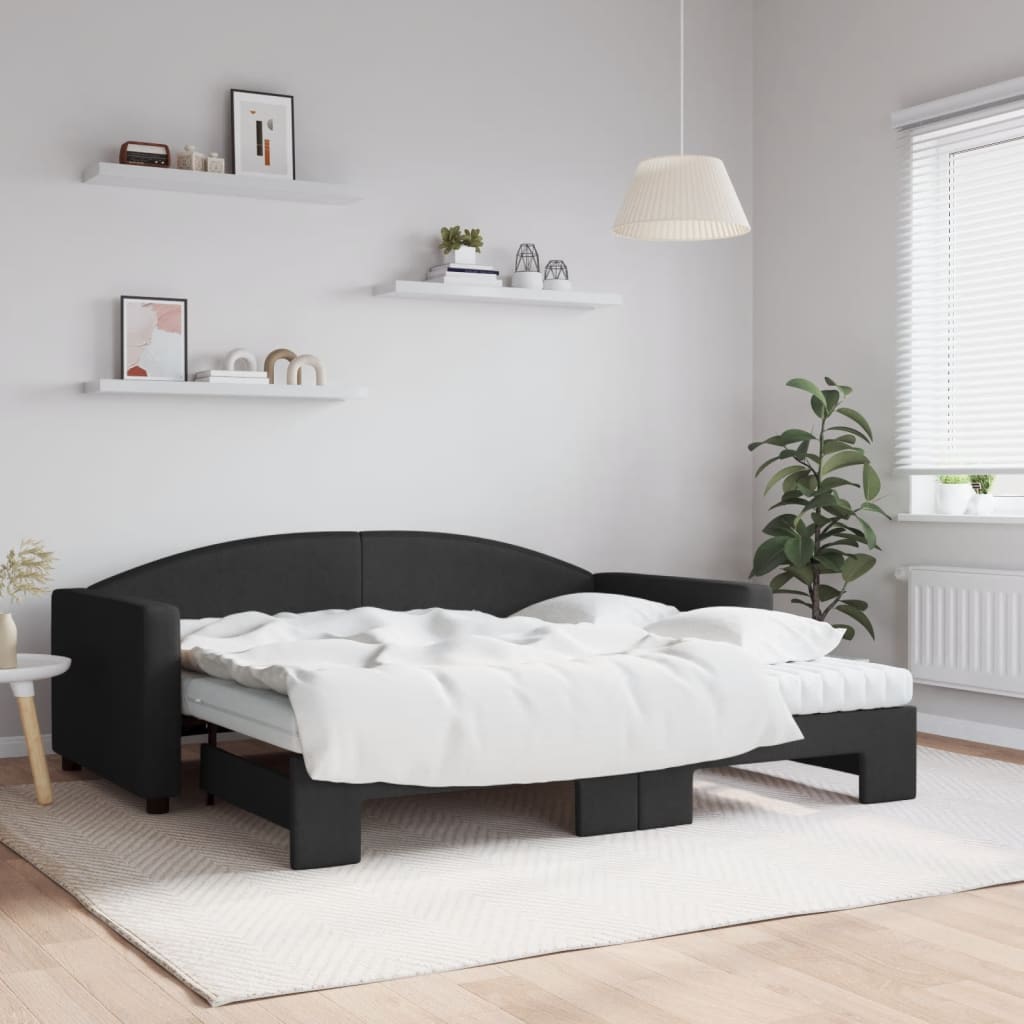 Dnevni krevet na razvlačenje crni 90 x 190 cm od tkanine