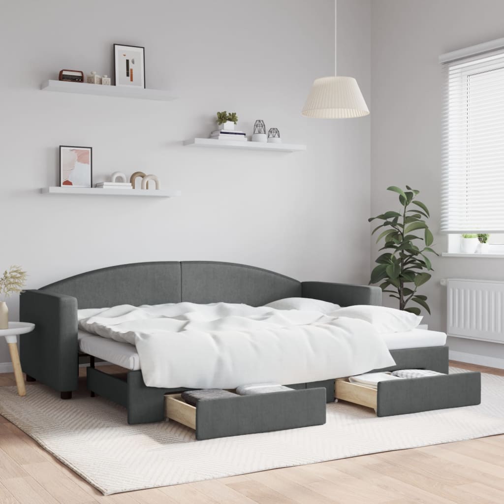Dnevni krevet na razvlačenje i ladice tamnosivi 80x200 cm