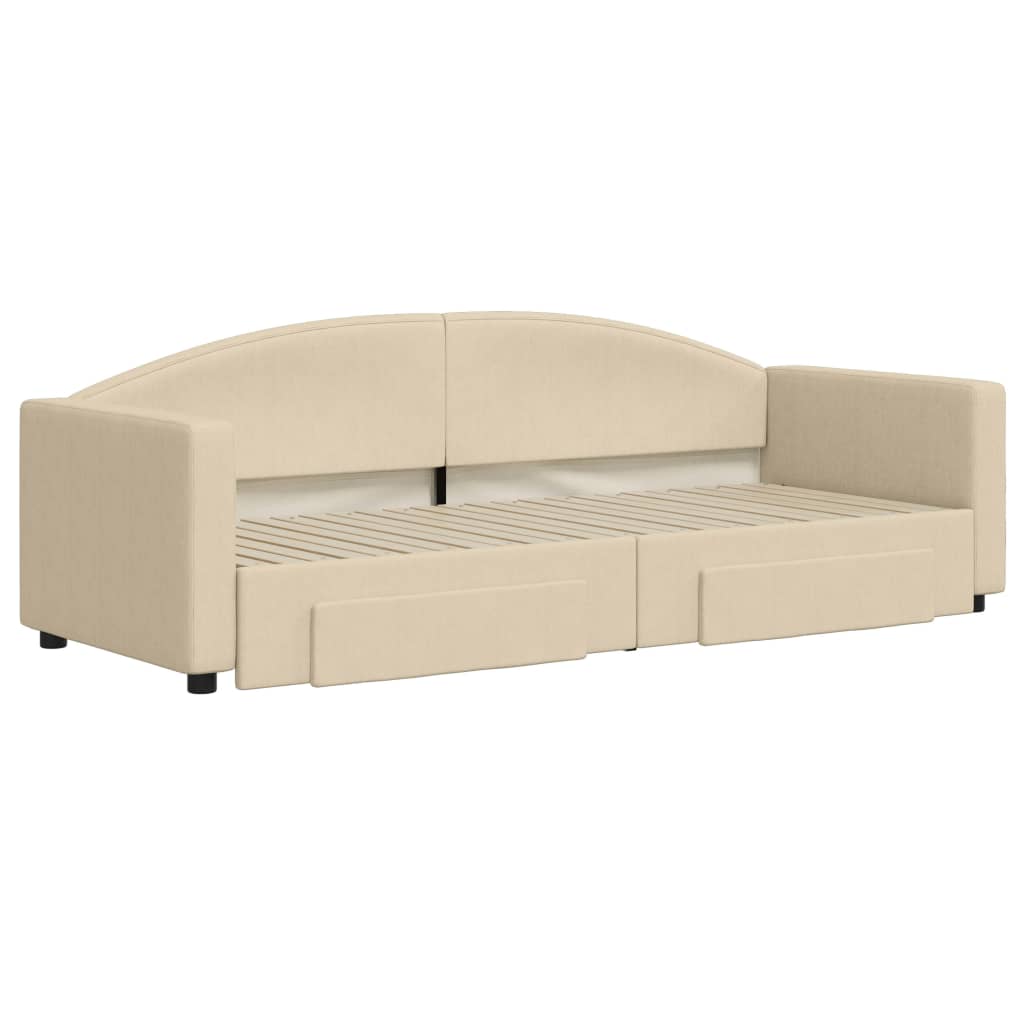 Dnevni krevet na razvlačenje s ladicama krem 80x200 cm tkanina