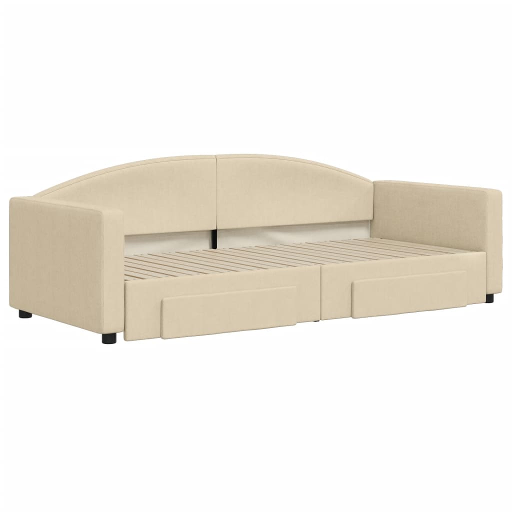 Dnevni krevet na razvlačenje s ladicama krem 90x200 cm tkanina