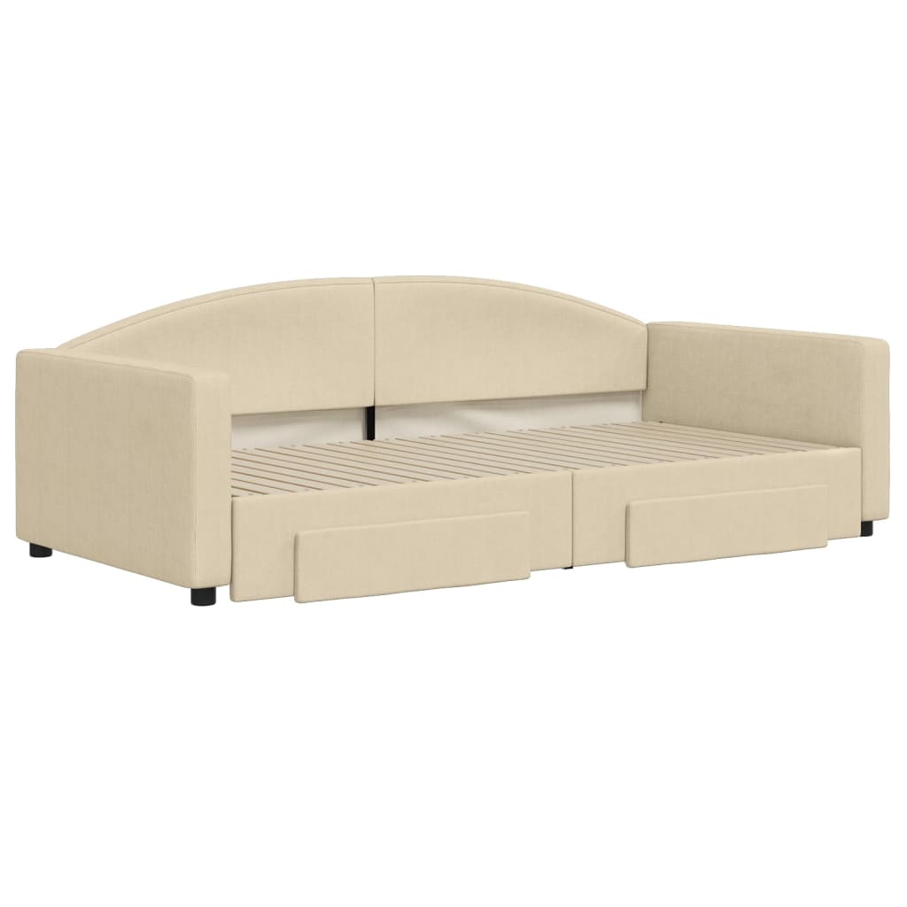 Dnevni krevet na razvlačenje s ladicama krem 100x200 cm tkanina