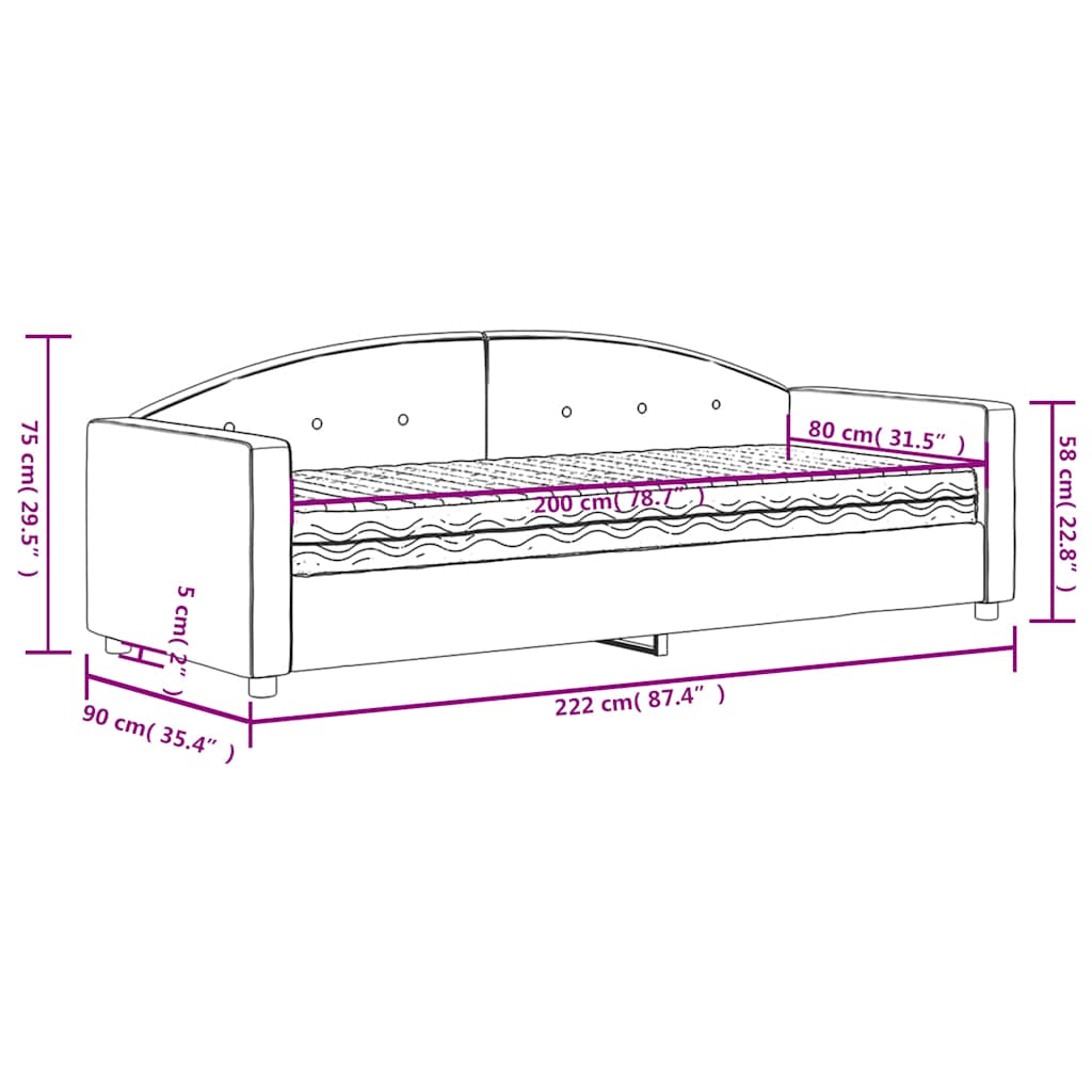 Dnevni krevet s madracem žuti 80 x 200 cm baršunasti