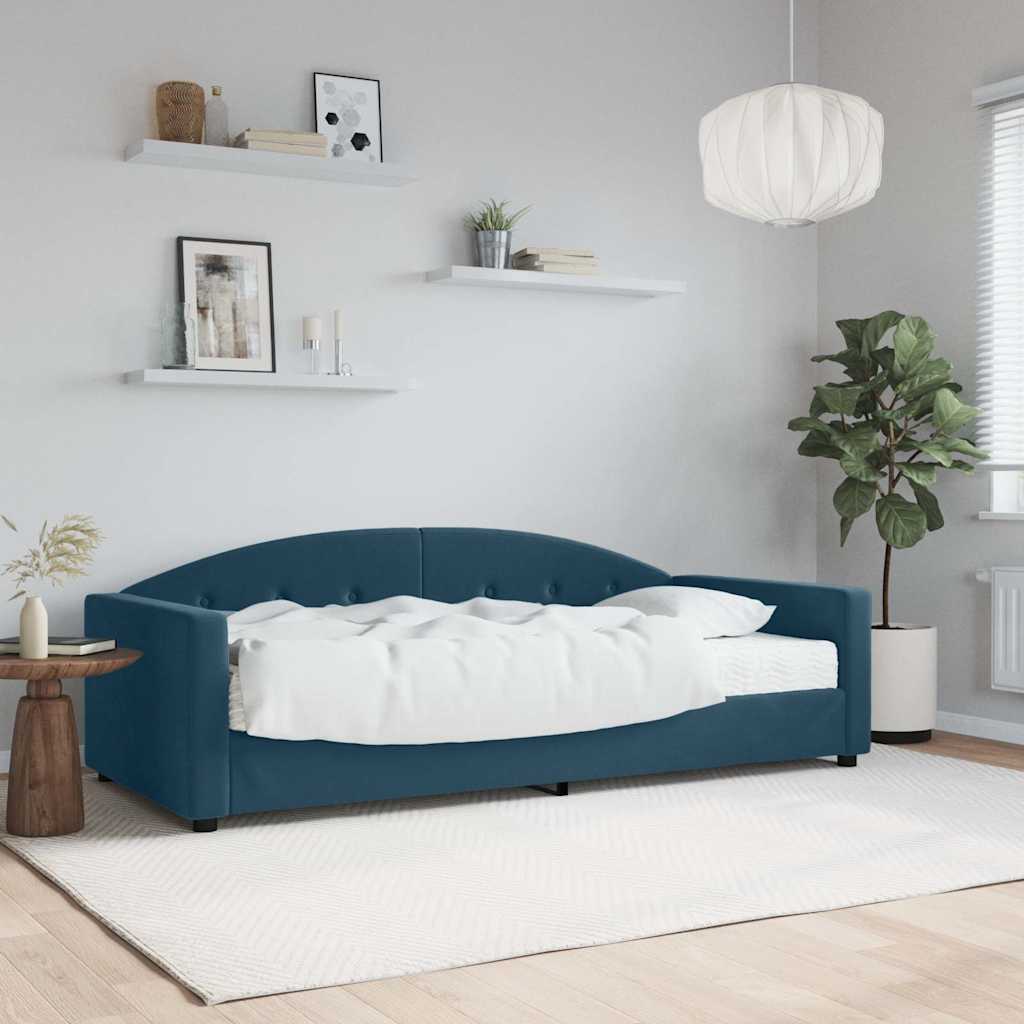Dnevni krevet s madracem plavi 90 x 200 cm baršunasti