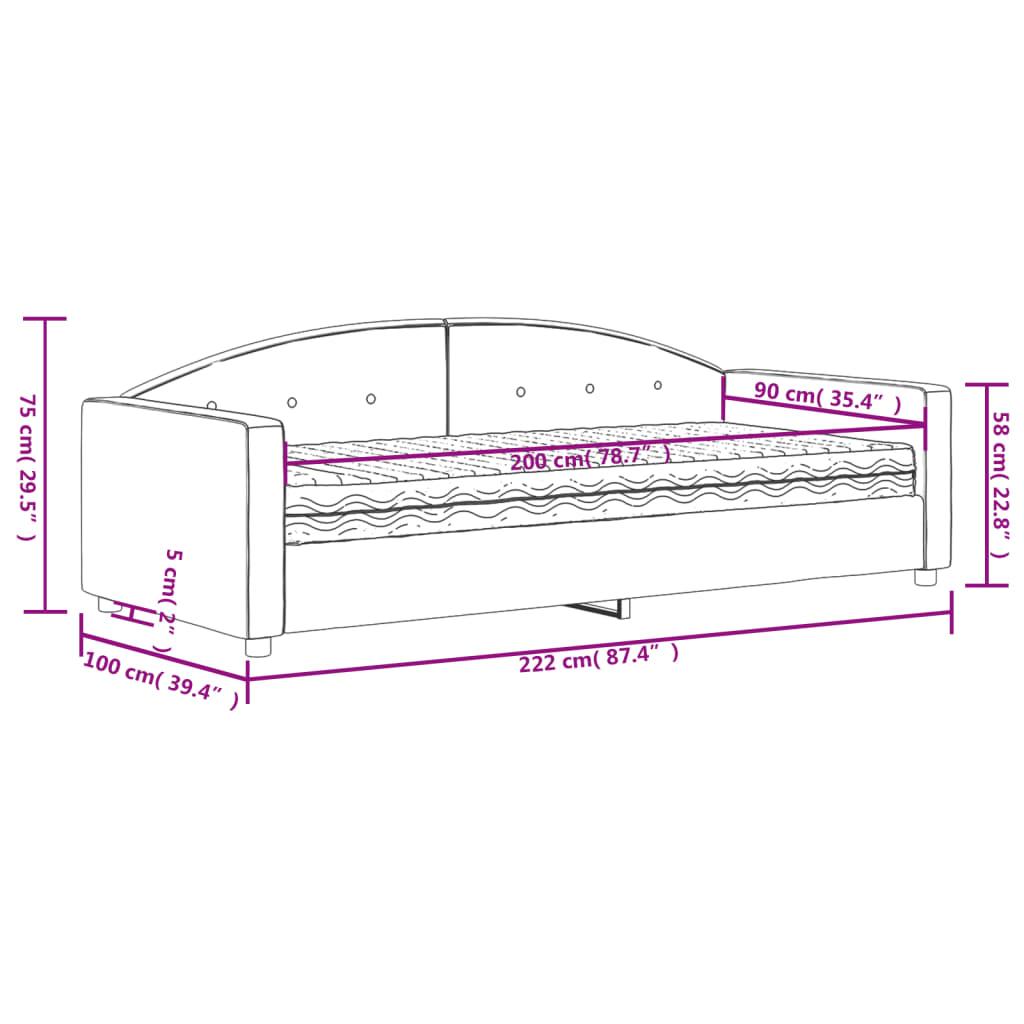 Dnevni krevet s madracem crni 90 x 200 cm baršunasti