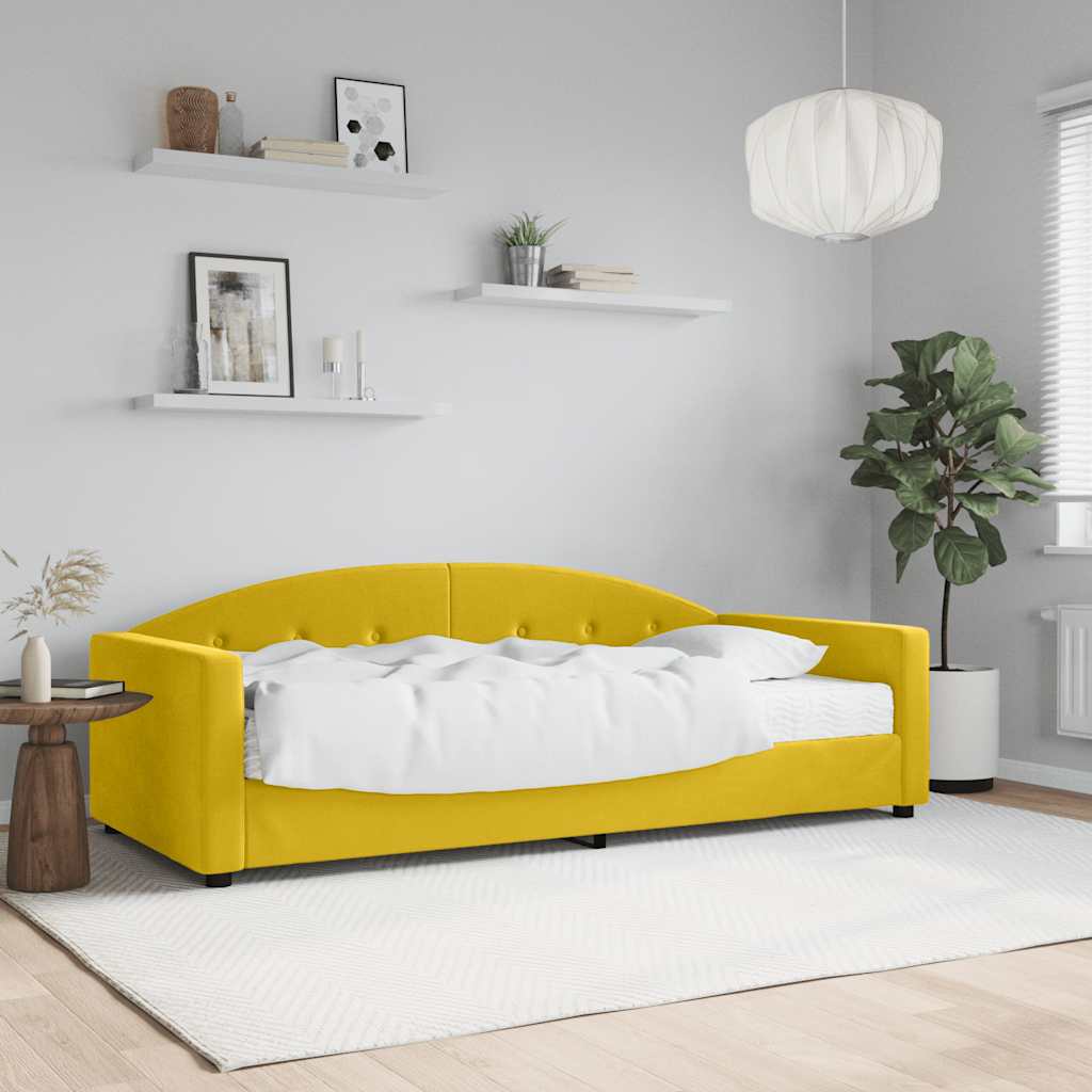 Dnevni krevet s madracem žuti 90 x 200 cm baršunasti