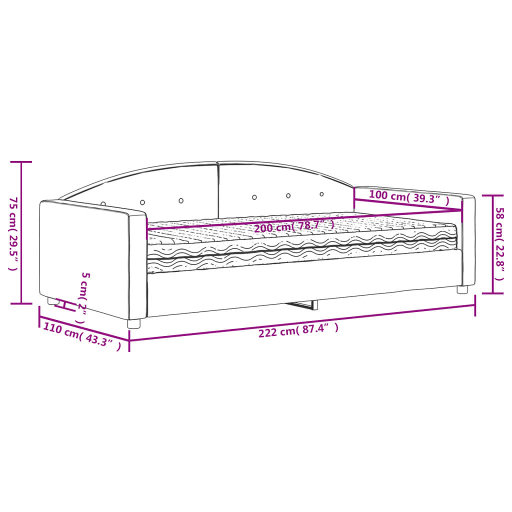 Dnevni krevet s madracem crni 100 x 200 cm baršunasti