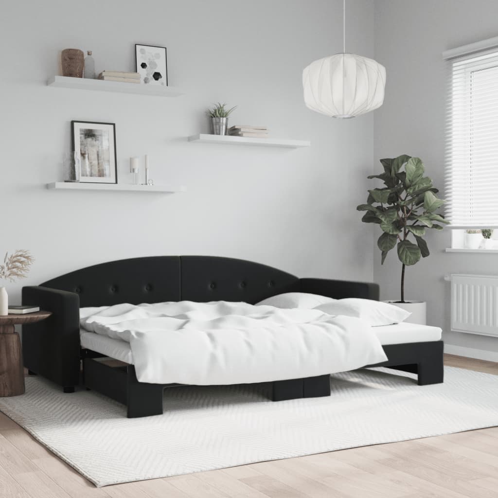 Dnevni krevet na razvlačenje crni 80 x 200 cm baršunasti